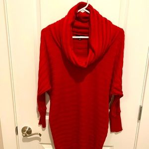 Beautiful A.N.A Long Red Cowl Neck Sweater. Size Medium. Cotton/Polyester Blend.
